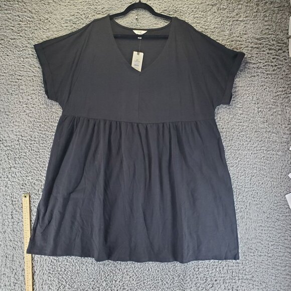 Terra & Sky Dress Womens 2X Black Babydoll Knit Plus Short Sleeve *NWT* - Picture 1 of 11